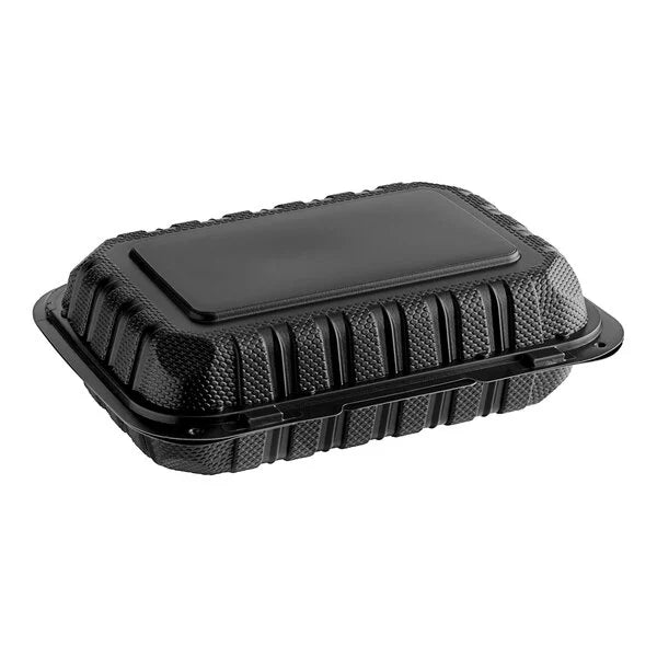 Choice Compartment Microwaveable Black Mineral-Filled Plastic Hinged Take-Out Container - 150/Case