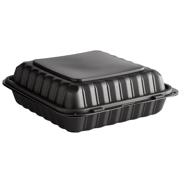Ecopax Compartment Microwaveable Black Mineral-Filled Plastic Hinged Take-Out Container - 150/Case