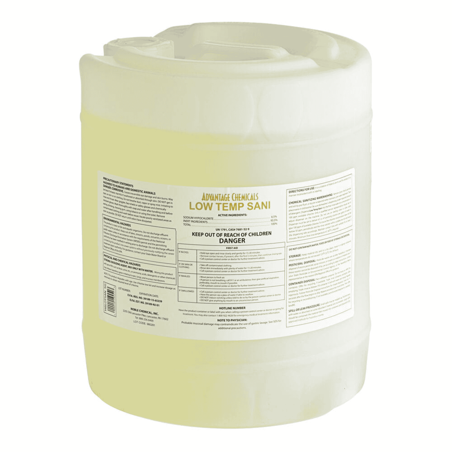 Advantage Chemicals. Low Temperature Concentrated Dish Washing Machine Sanitizer - 1 unit (5 Gallons)