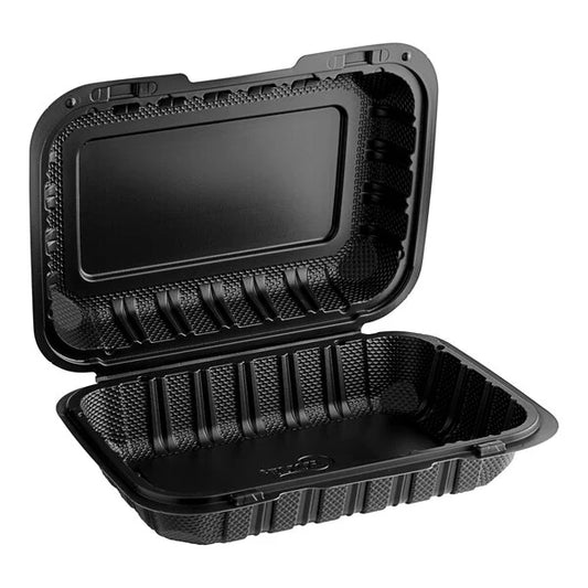 Choice Compartment Microwaveable Black Mineral-Filled Plastic Hinged Take-Out Container - 150/Case