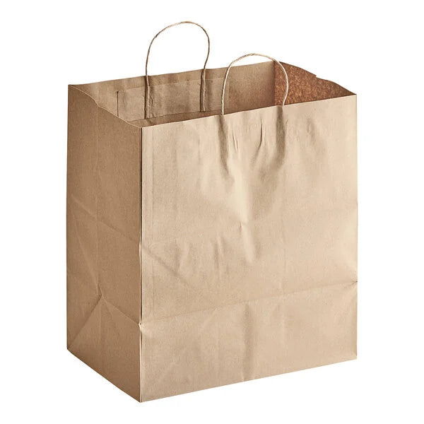Choice Natural Kraft Paper Customizable Shopping Bag with Handles (14" x 10" x 15 3/4") - 200/Case