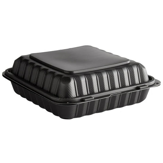 Ecopax Compartment Microwaveable Black Mineral-Filled Plastic Hinged Take-Out Container - 150/Case